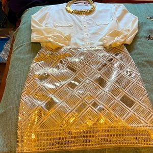 White House Black Market Gold Sequin Pencil Skirt